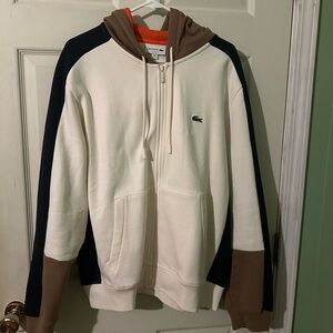 Lacoste Cream and Tan Zip-Up Hoodie